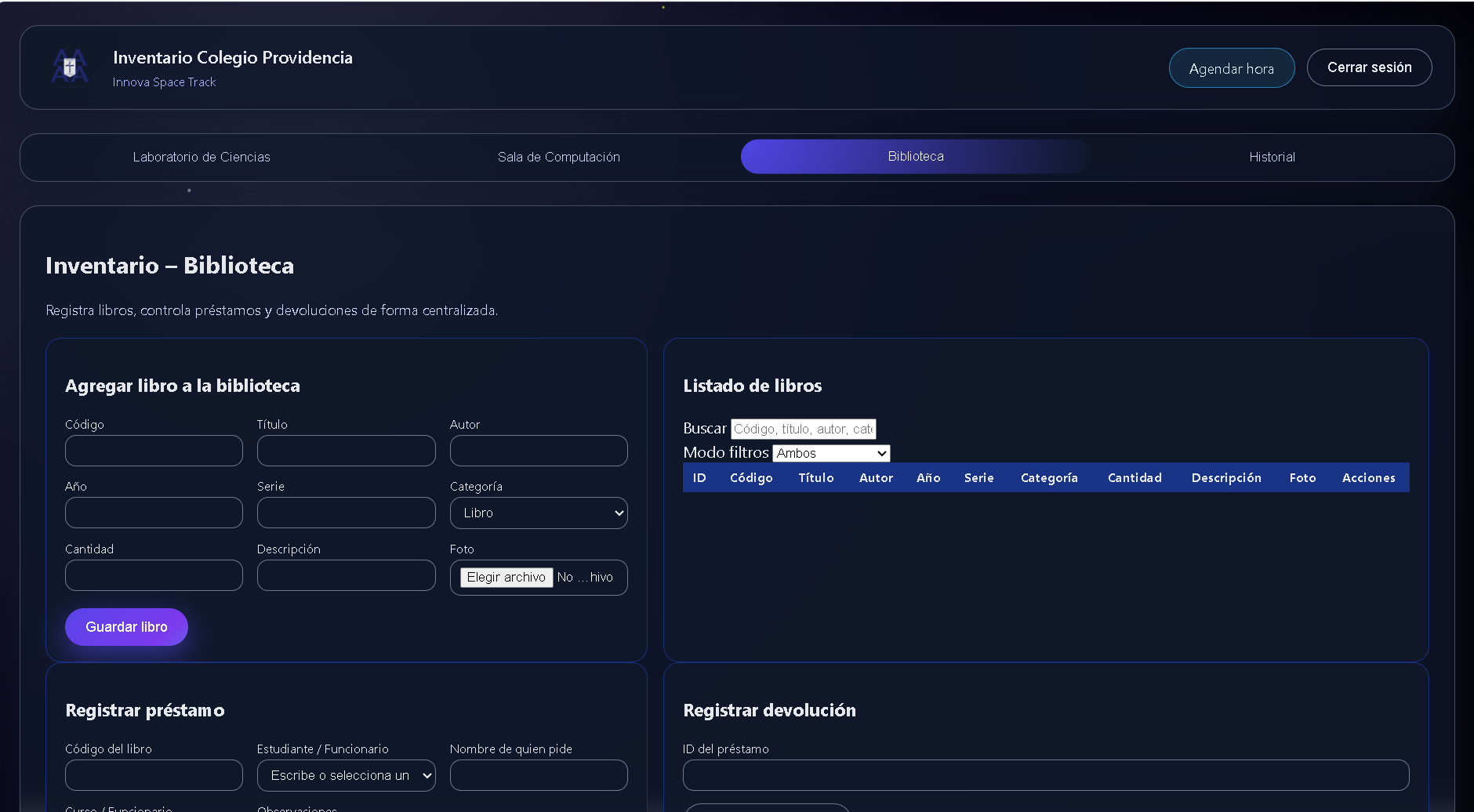 Gráficos de análisis de uso de materiales por sala y periodo.